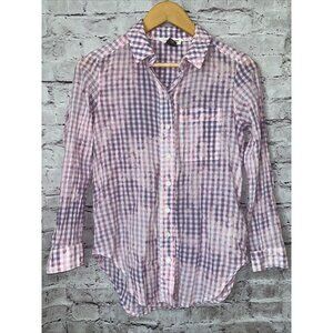 Pilcro Anthropologie Pink Tie Dye Plaid Button Up Long Sleeve Women’s Shirt XXSP